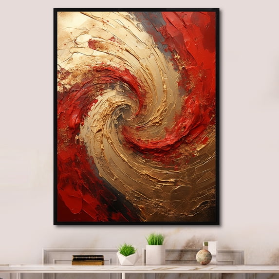 Designart "Fusion Spiral In Red And Gold" Abstract Spirals Floater Framed Canvas Art Print