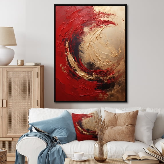 Designart "Fusion Spiral In Red And Gold I" Abstract Spirals Floater Framed Wall Art Prints