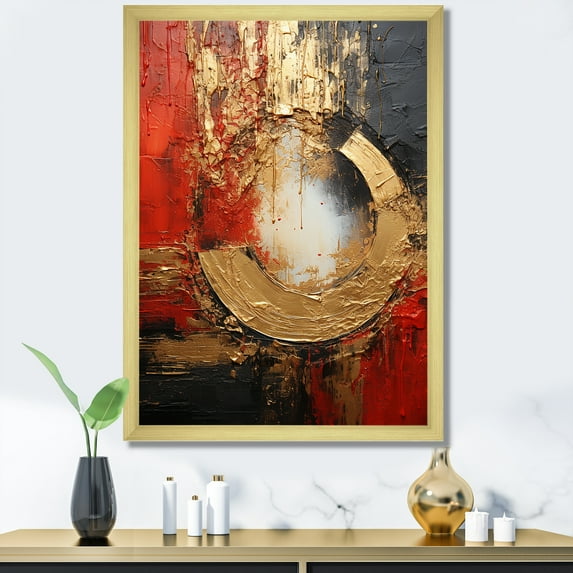 Designart "Fusion Spiral In Red And Gold II" Abstract Spirals Picture Framed Wall Art Living Room