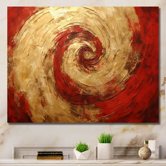 Designart "Fusion Spiral In Red And Gold III" Abstract Spirals Canvas Wall Art