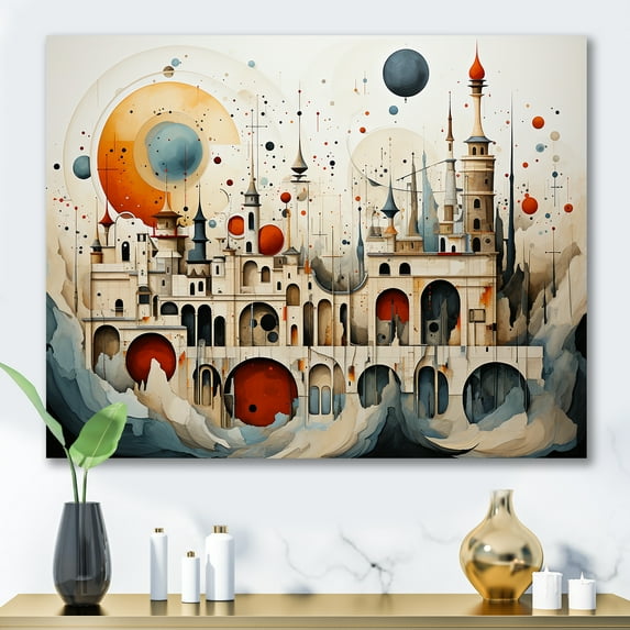 Designart "Fusion Temple Of Surreal Cultures" Surrealism landscape Canvas Wall Art