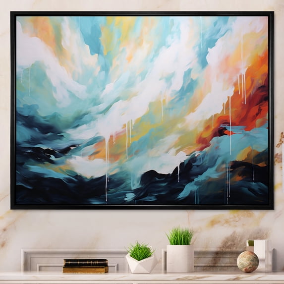 Designart "Fusion of Azure Blue and White I" Abstract Framed Wall Art - Modern Blue Abstract Painting Entryway Framed Wall Art Print