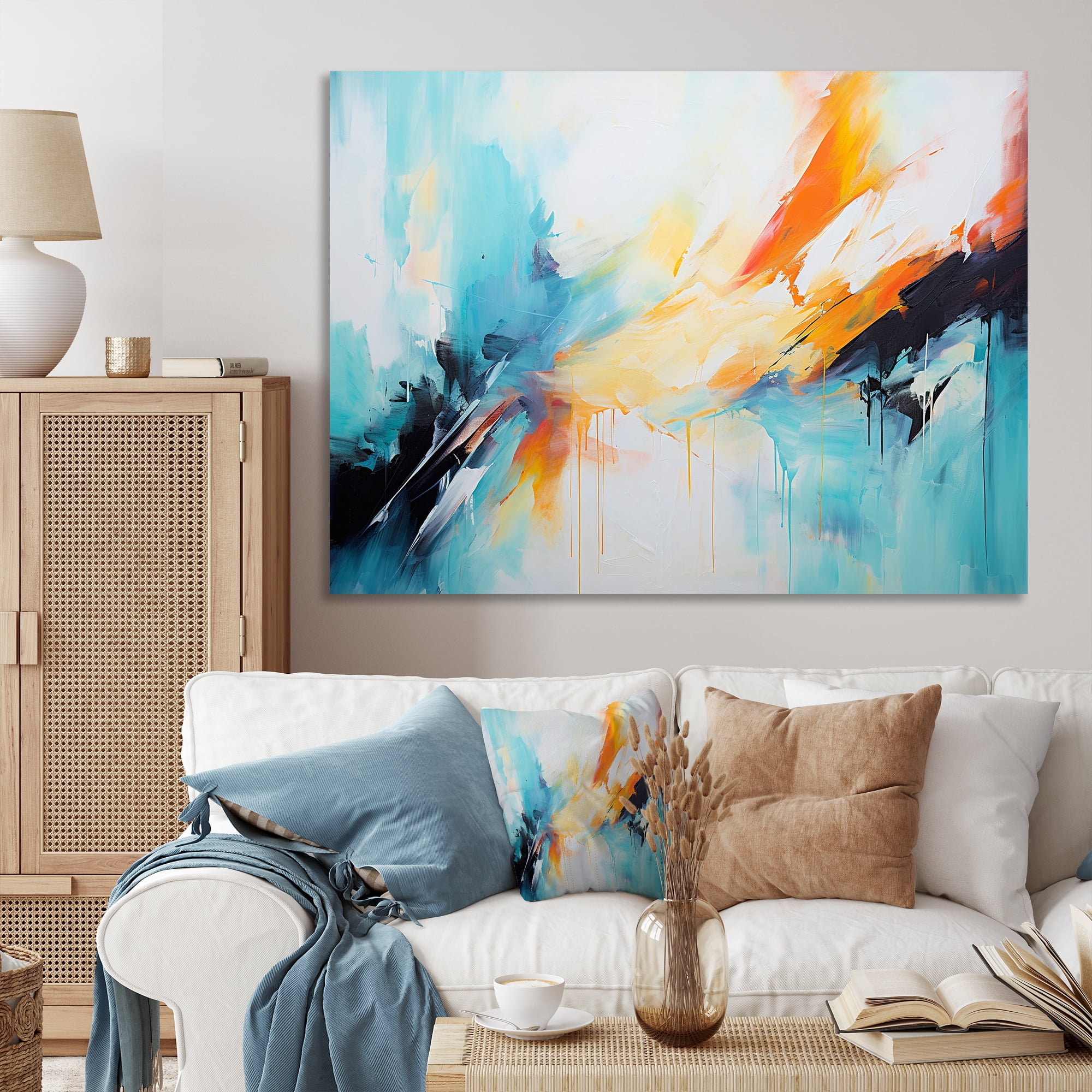 Designart "Fusion of Azure Blue and Yellow III" Abstract Wall Art ...