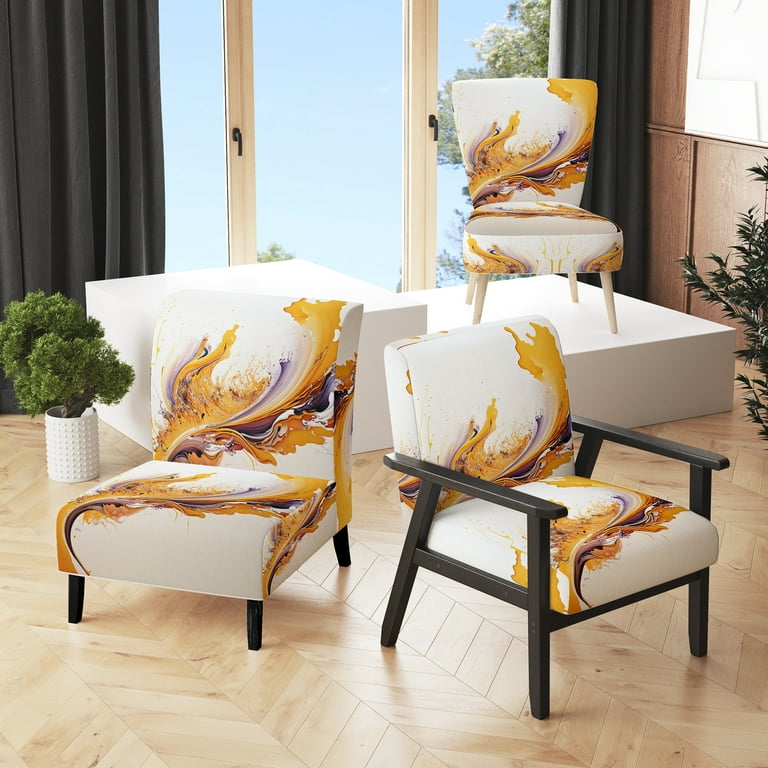 Designart Fusion of White and Gold II White Abstract Marble Upholstered Accent Chair Modern Arm Chair For Bedroom Walmart