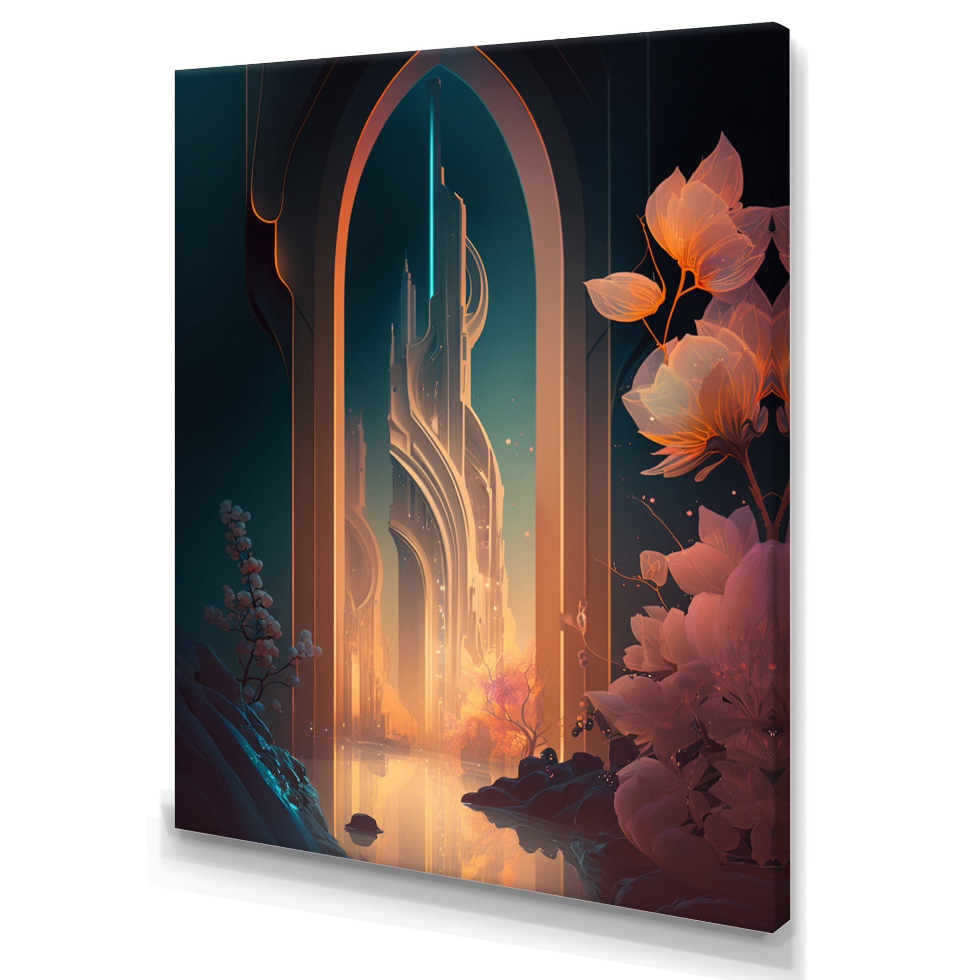 Designart Futristic Architecture With Flowers II Canvas Wall Art