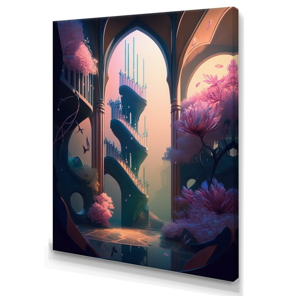 Designart Futristic Architecture With Flowers III Canvas Wall Art