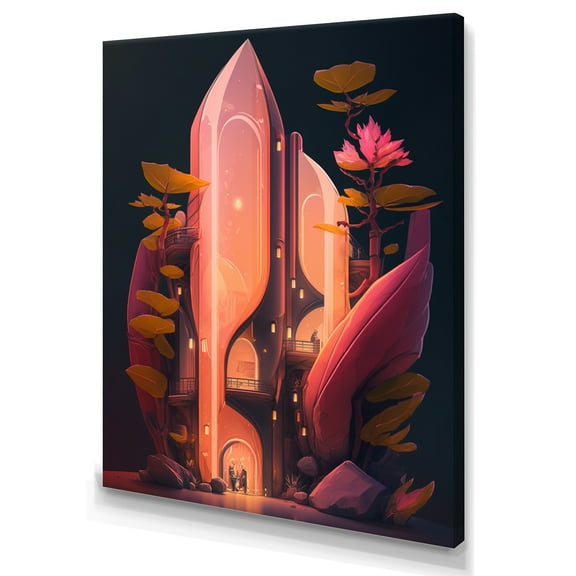 Designart Futristic Architecture With Flowers IV Canvas Wall Art