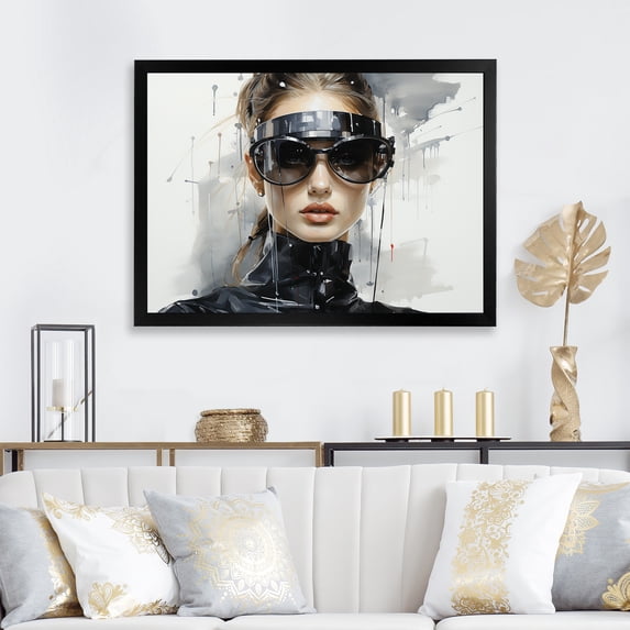 Designart "Futuristic Fashion in Black and Grey II" Fashion Framed Wall Art Decor - Glam Black Dior Bedroom Framed Canvas Wall Art