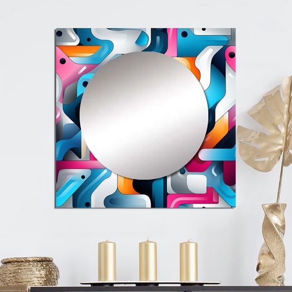 Designart "Futuristic Geometry In Blue And Purple" 0 Square Mirror Wall Decor Modern - Large Multicolor Square Bathroom Mirror - Square Printed Wall Mirror Art