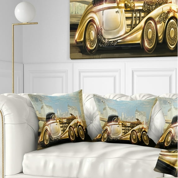 Designart Futuristic Gold Machine - Abstract Throw Pillow - 18x18