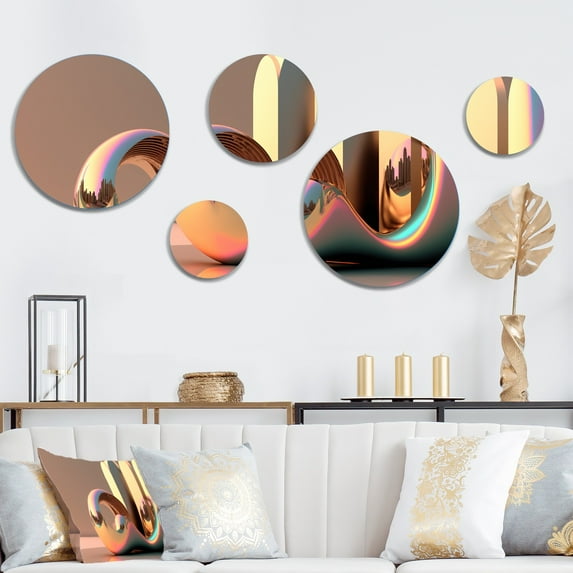 Designart "Futuristic Golden Globe Architecture V" City Metal Wall Art Set of 5 Piece