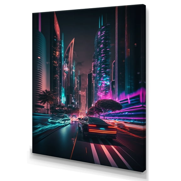Designart Futuristic Miami Neon Art II Canvas Wall Art