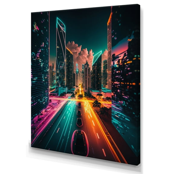 Designart Futuristic Miami Neon Art III Canvas Wall Art