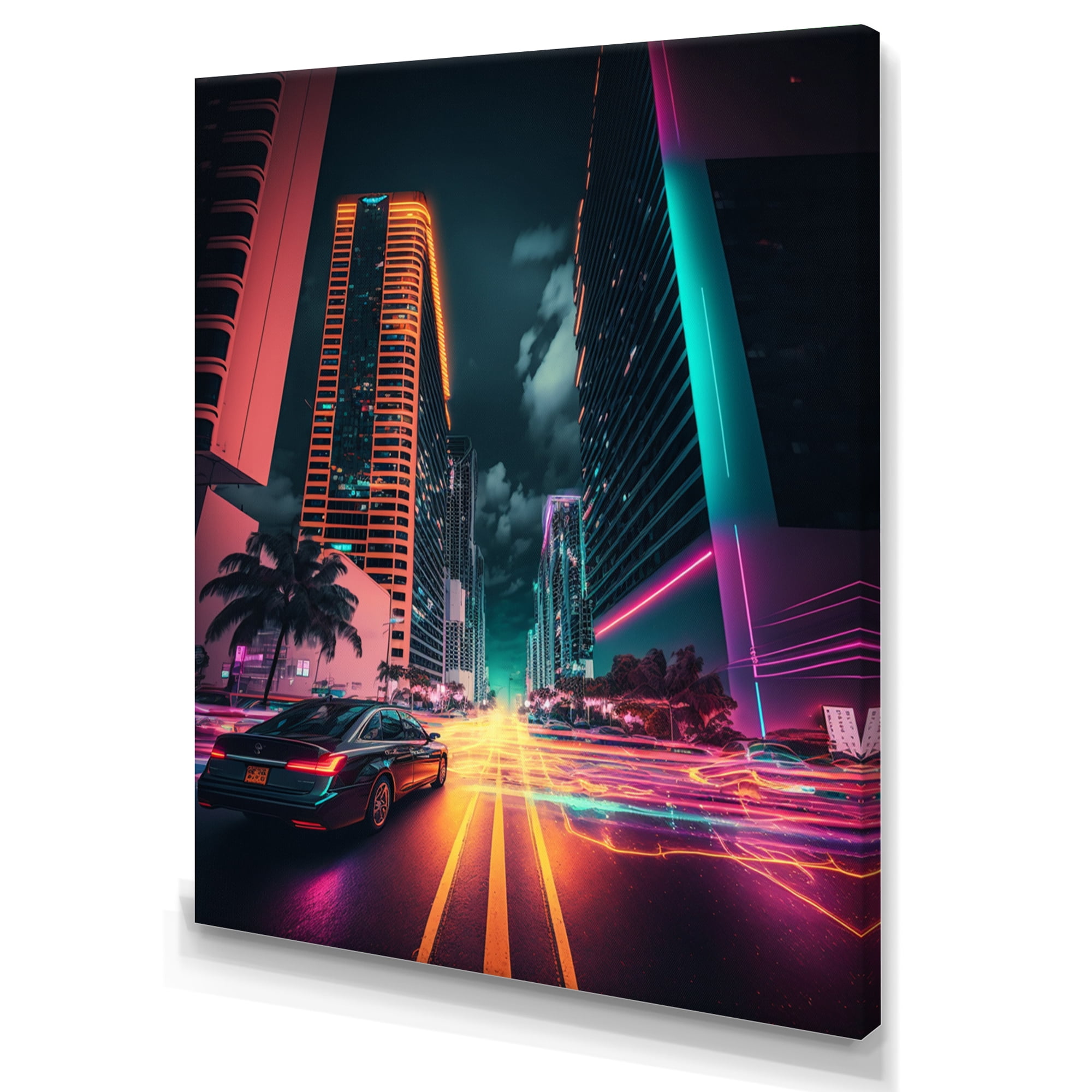 Designart Futuristic Miami Neon Art V Canvas Wall Art