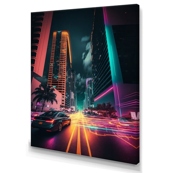 Designart Futuristic Miami Neon Art V Canvas Wall Art