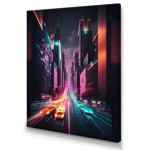 Designart Futuristic New York City Neon I Canvas Wall Art