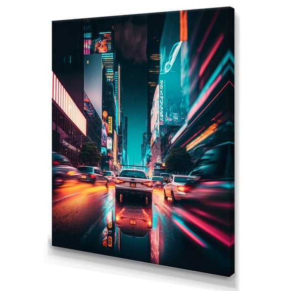 Designart Futuristic New York City Neon III Canvas Wall Art
