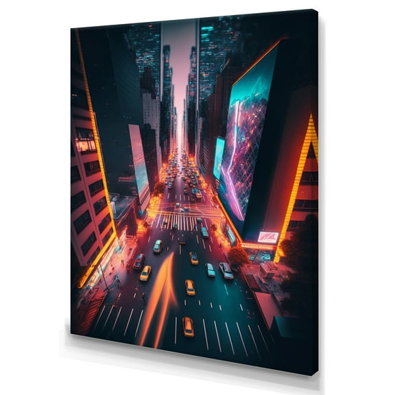 Designart Futuristic New York City Neon IV Canvas Wall Art