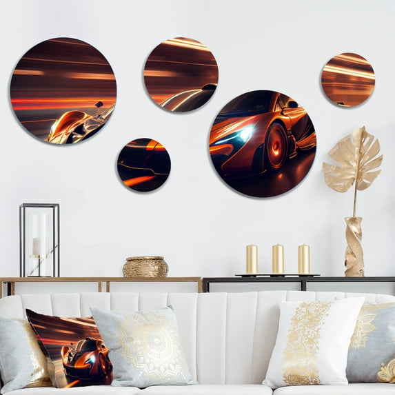 Designart "Futuristic Orange McClaren Sports Car Racing I" Cars Race Car Metal Wall Art Set of 5 Piece