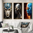 thumbnail image 1 of Designart "Futuristic Portrait Cyborg Woman I" Abstract Portraits Framed Wall Art Set Of 3 - Blue Transitional Frame Canvas Set For Living Room Decor, 1 of 6