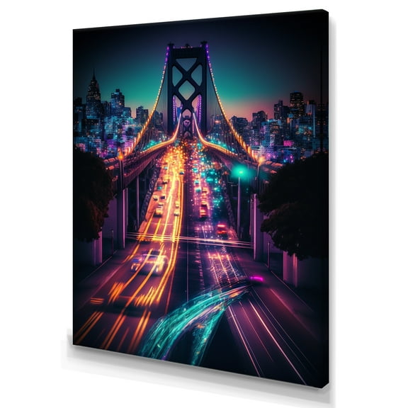 Designart Futuristic San Francisco Neon I Canvas Wall Art
