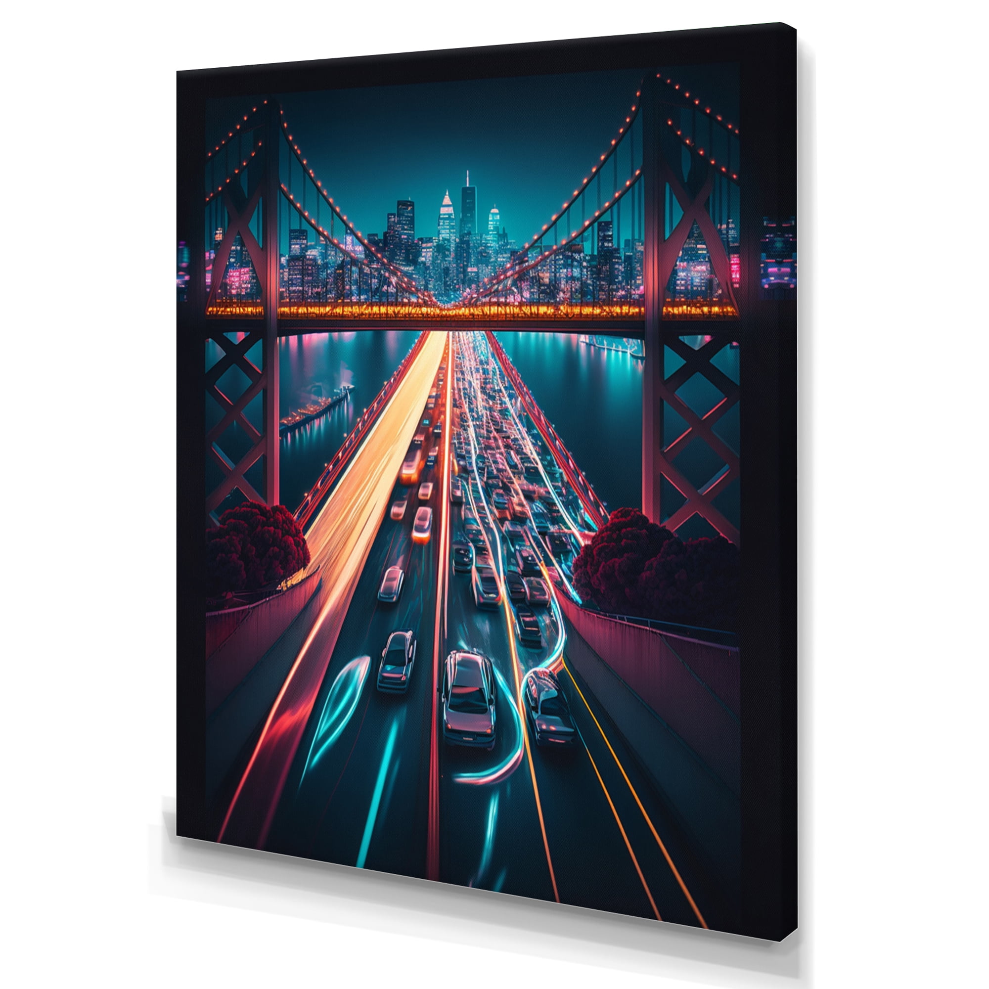 Designart Futuristic San Francisco Neon II Canvas Wall Art