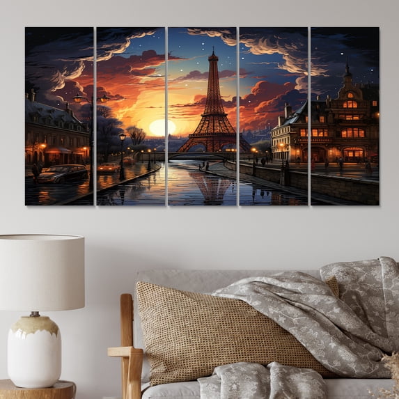 Designart "Futuristic Scenery of the Eiffel Tower in Paris III" Franch Metal Wall Art Set