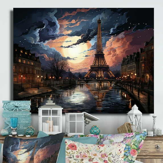 Designart "Futuristic Scenery of the Eiffel Tower in Paris IV" Franch Metal Art Print