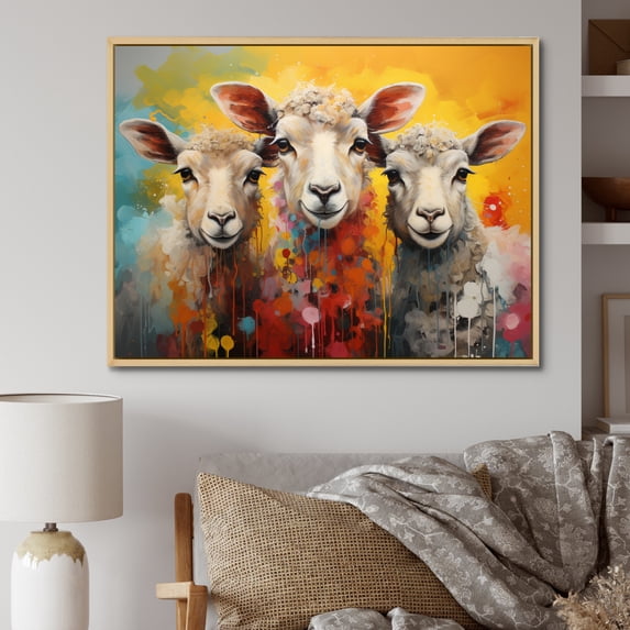 Designart "Fuzzy Friends Colorful Sheep" Animals Floater Framed Canvas Art Print