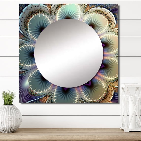 Designart "Galactic Mandala In Enigmatic Purple VI" Boho Mandala Square Mirror For Wall Decor - Large Purple Square Printed Wall Mirror Art - Wall Mounted Square Large Mirror