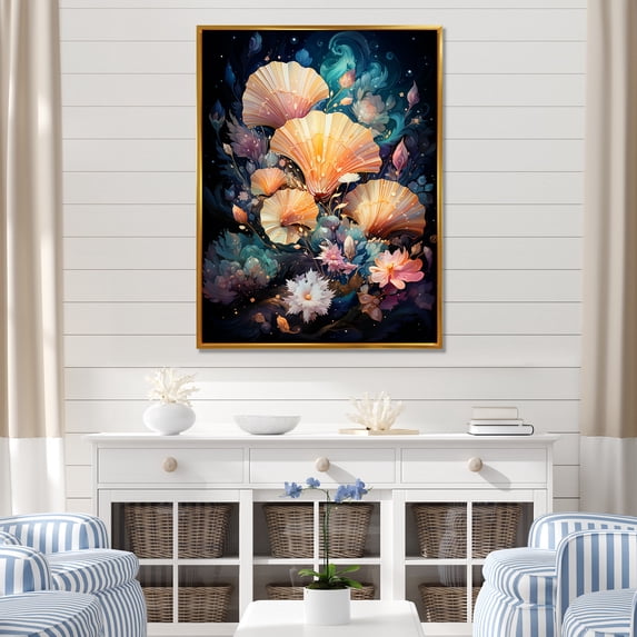 Designart "Galactic Shell Odyssey" Seashell Floater Framed Wall Decor