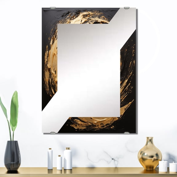 Designart "Galactic Vortex of Gold and Black Spirals" Abstract Spirals Oversized Wall Mirror - Modern Abstract Entryway Big Wall Mirror - Multiple Color Options