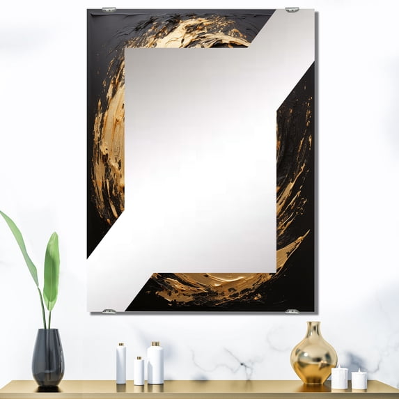 Designart "Galactic Vortex of Gold and Black Spirals" Abstract Spirals Oversized Wall Mirror - Modern Abstract Entryway Big Wall Mirror - Multiple Color Options