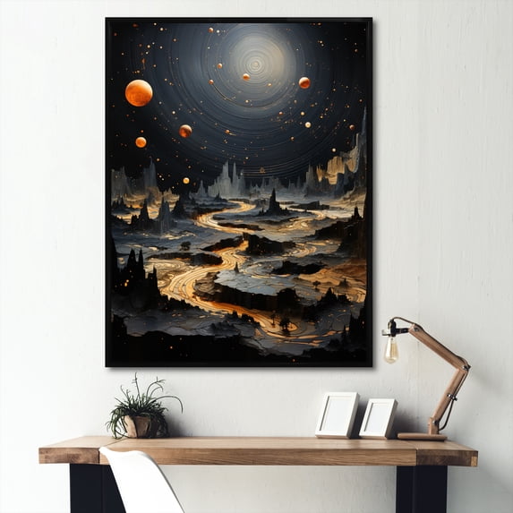 Designart "Galactic Wonder Unusual Celestial Body" Asteroids Floater Framed Wall Decor