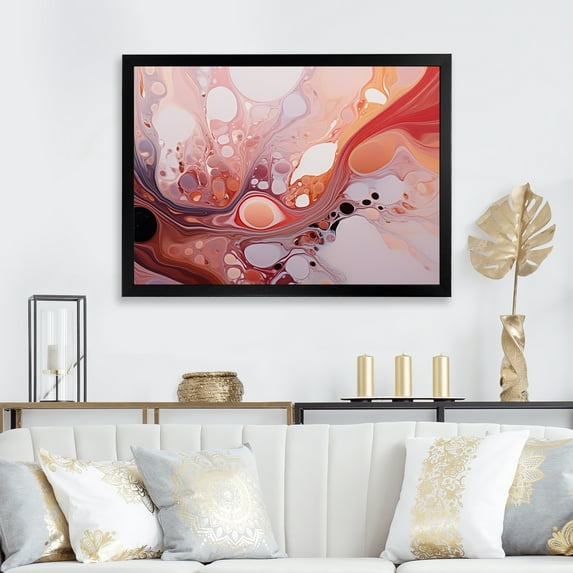 Designart "Galaxies in Pink Abstract Liquid Ink III" Abstract Framed Wall Art Decor - Modern Pink Abstract Liquid Ink Entryway Framed Wall Art