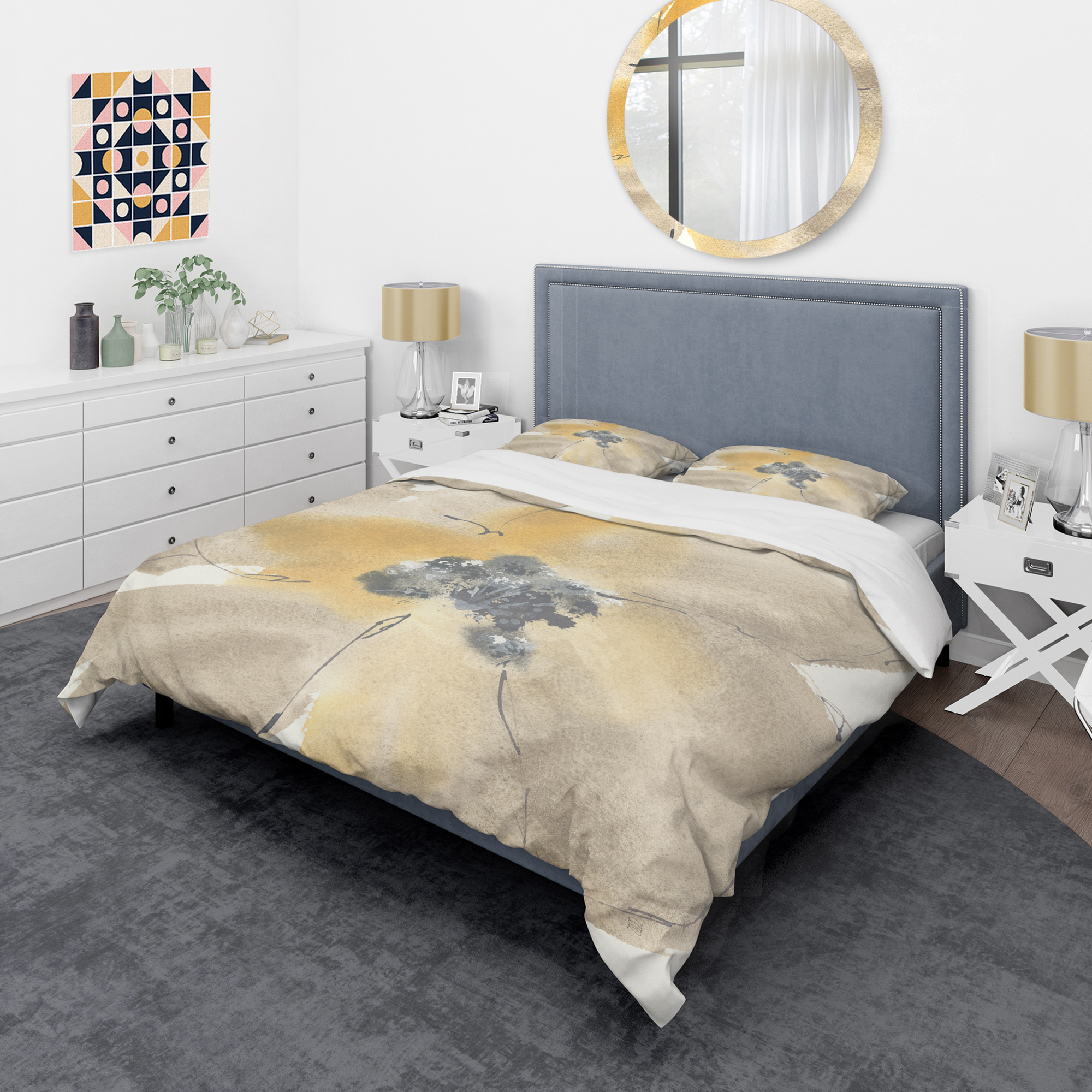 Designart 'Galm Flower Tones I' Glam Duvet Cover Set