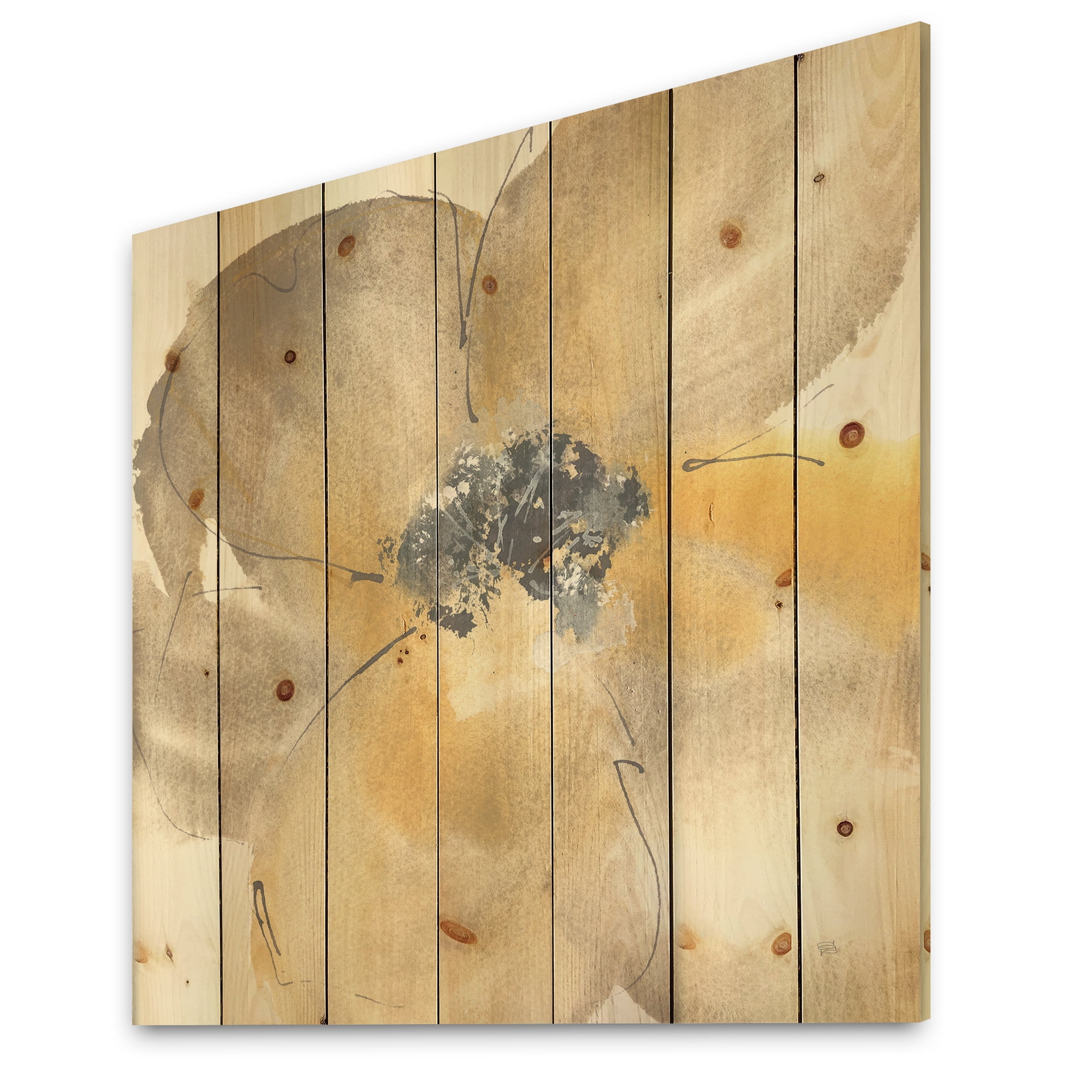 Designart 'Galm Flower Tones II' Traditional Print on Natural Pine Wood