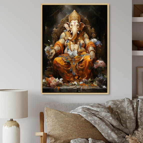 Designart "Ganeshas Blessing Hinduisim Art wall art II" Hinduisim Floater Framed Wall Art Print