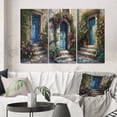 thumbnail image 1 of Designart "Garden Door Gateway Blue And Pink III" Farm Door and Windows Wall Art Set Of 3 - Blue Farm Door Floral Gallery Wall Set For Home Decor, 1 of 7
