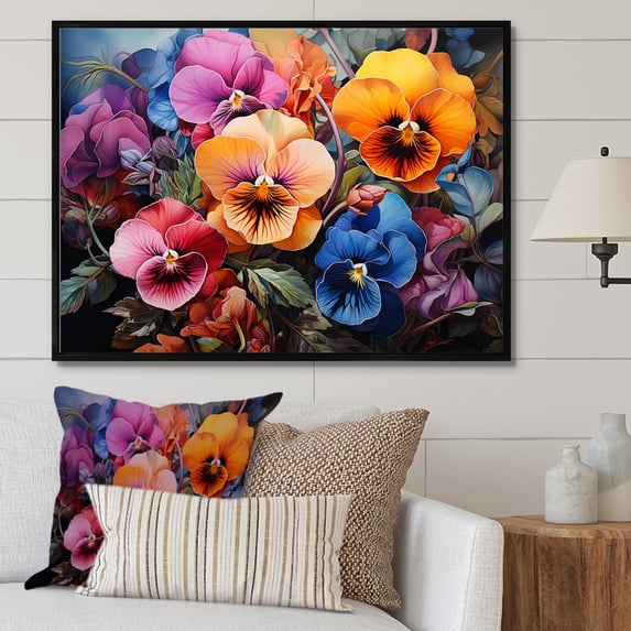 Designart "Garden Full Of Colorful Pansies I" Pansies Floater Framed Wall Decor