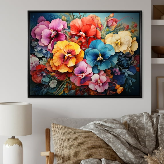 Designart "Garden Full Of Colorful Pansies" Pansies Floater Framed Canvas Prints