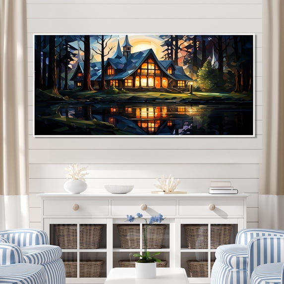 Designart "Garden Gateway at Lake House IV" Extra Large Landscapes Framed Wall Art - Coastal Orange Landscape Cottage Living Room Framed Canvas Art