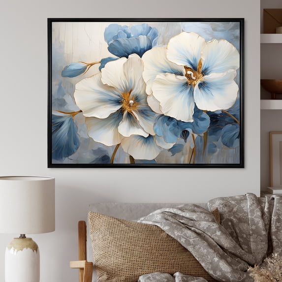 Designart "Garden Of White And Blue Pansies II" Pansies Floater Framed Wall Art Prints