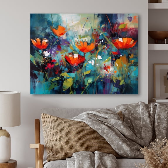 Designart "Garden Symphony Red Vibrant V" Floral Metal Wall Decor