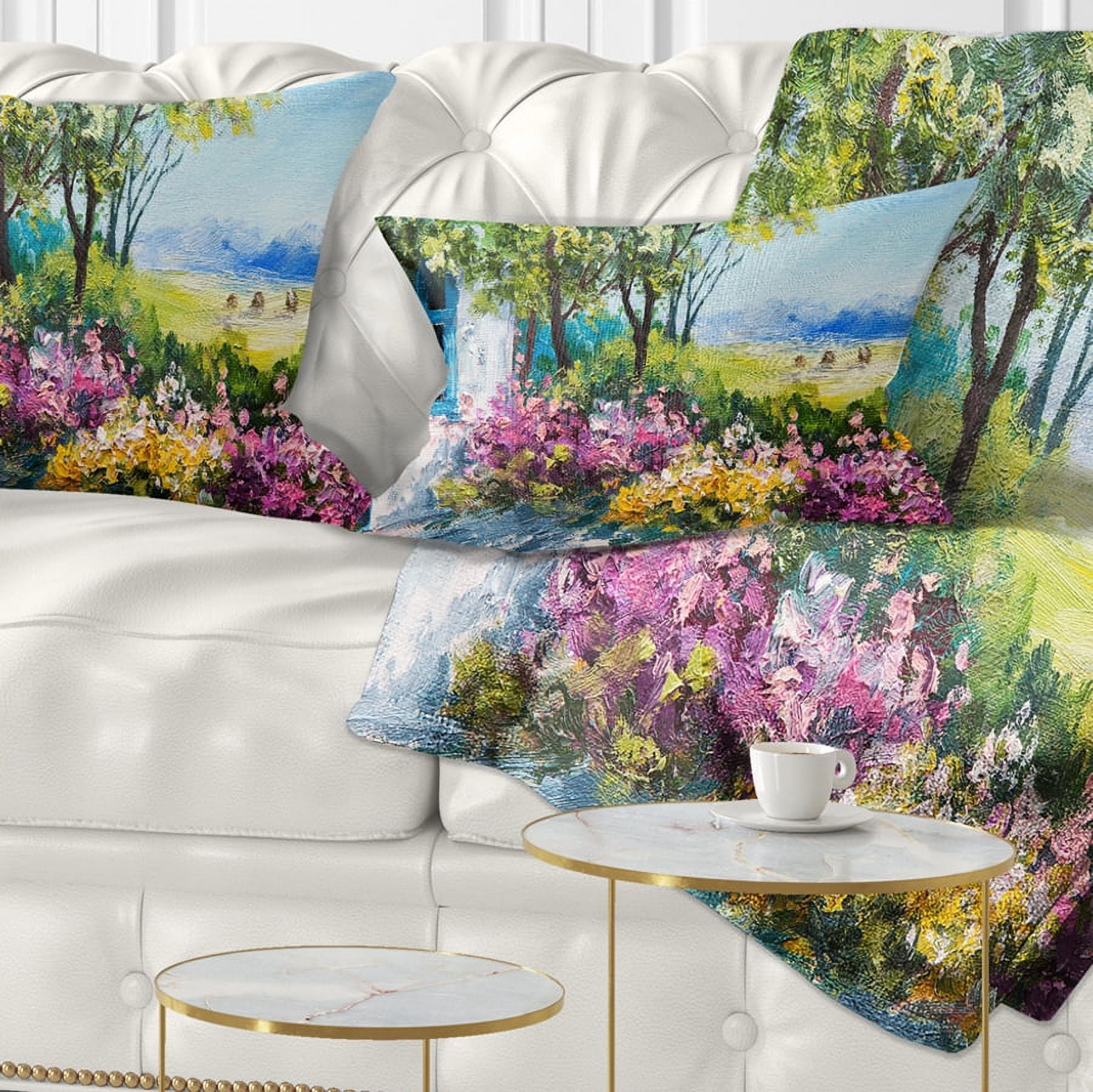 Designart Garden near the House - Landscape Printed Throw Pillow - 12x20