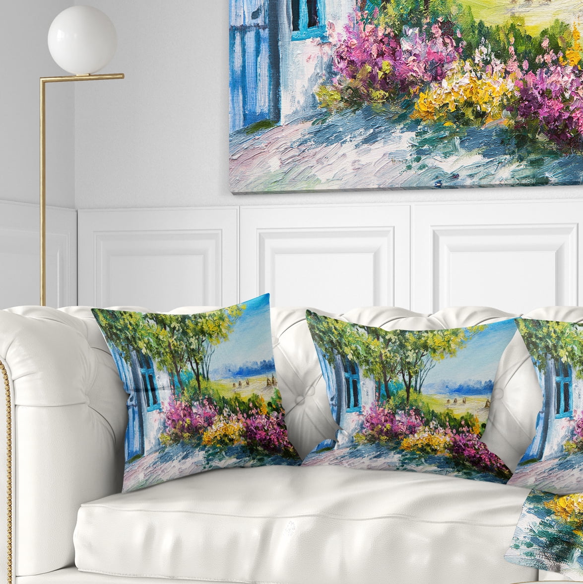 Designart Garden near the House - Landscape Printed Throw Pillow - 18x18