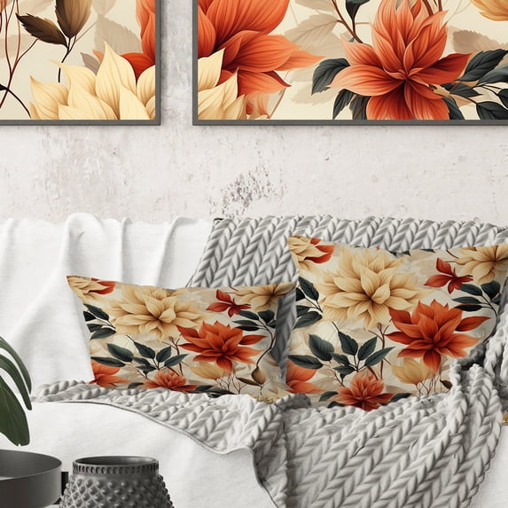 Designart "Garden of Autumn Flowers in Beige and Red" Vintage Printed Throw Pillow