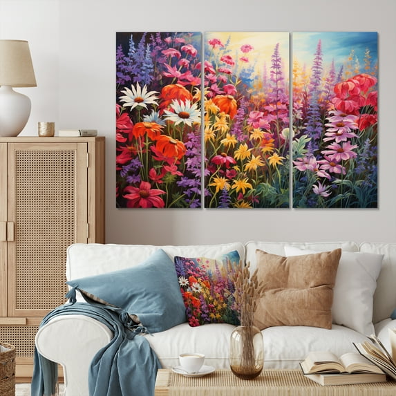 Designart "Garden of Colorful Wildflowers" Floral Wall Art Prints Set