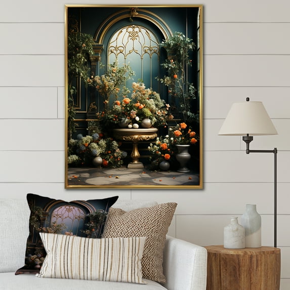 Designart "Gardens Adorned With Flowering Foliage" Plants Floater Framed Wall Decor