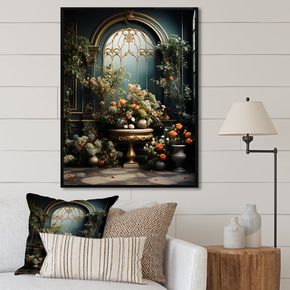 Designart "Gardens Adorned With Flowering Foliage" Plants Floater Framed Wall Decor